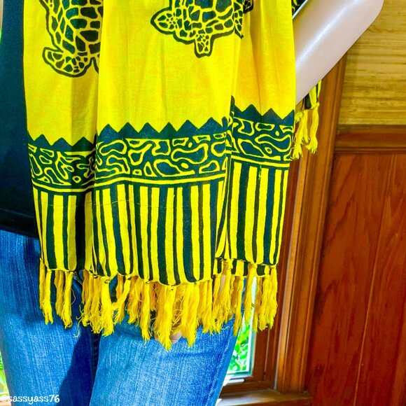 🆕VTG▪️TORMY'S SHOP▪️80's 90's Boho Tie-Dye Yellow Sea Turtle Fringe Hem Scarf - Picture 3 of 5